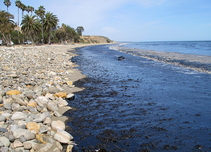 Cleanup crews responding to the Refugio oil spill on the Santa Barbara coast in May 2015.